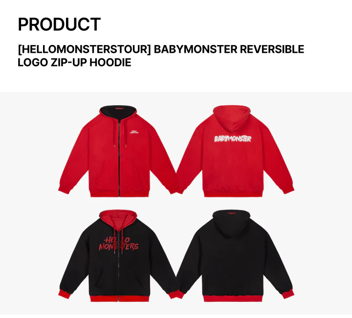 BABYMONSTER HELLO MONSTERS TOUR Official MD - REVERSIBLE LOGO ZIP-UP HOODIE - Image 2