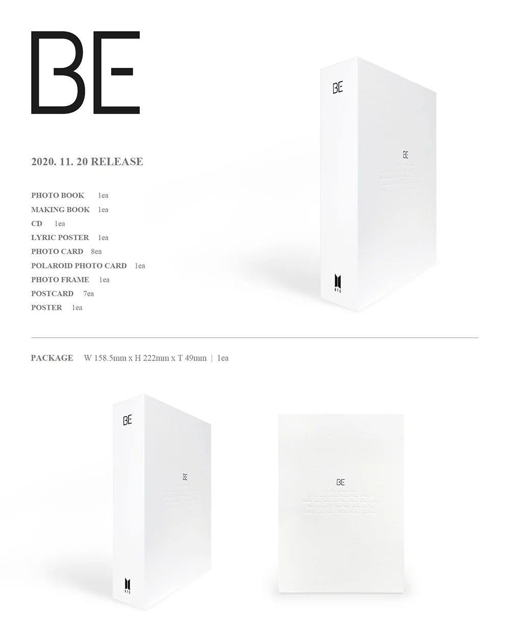 BTS - BE [Deluxe Edition] Full Package Album+Extra Hologram Photocards Set - Image 2