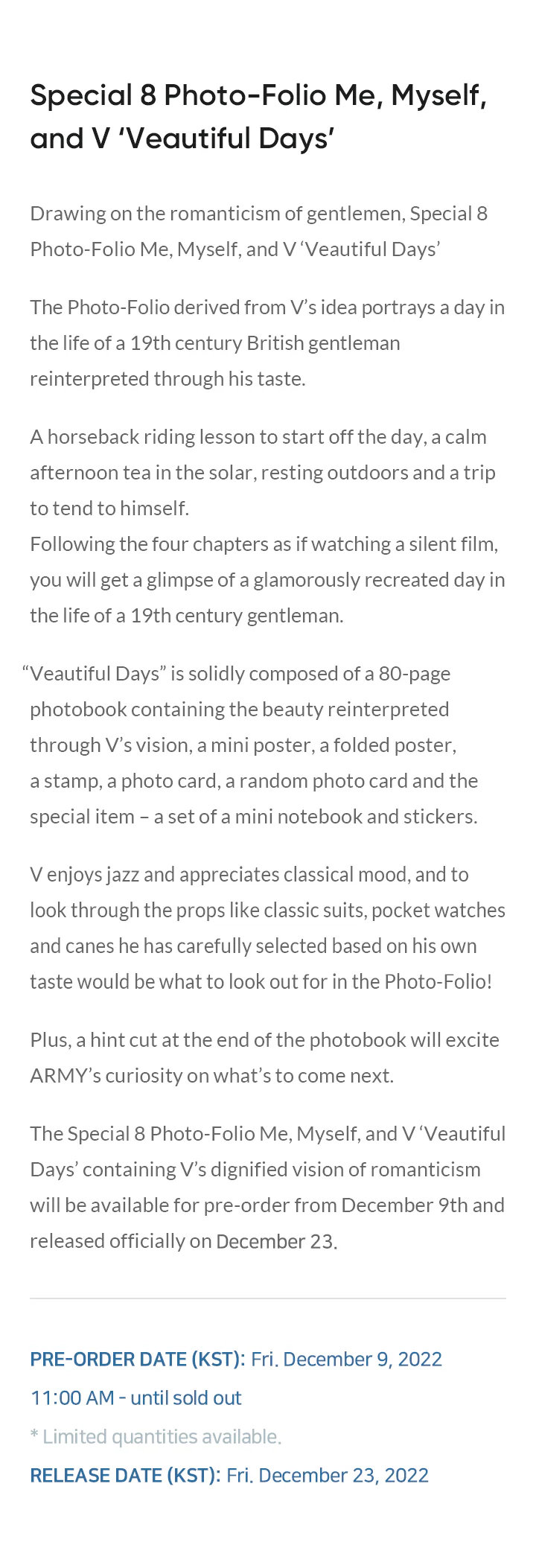 BTS Special 8 Photo-Folio Me, Myself, and V [Veautiful days] - Image 4