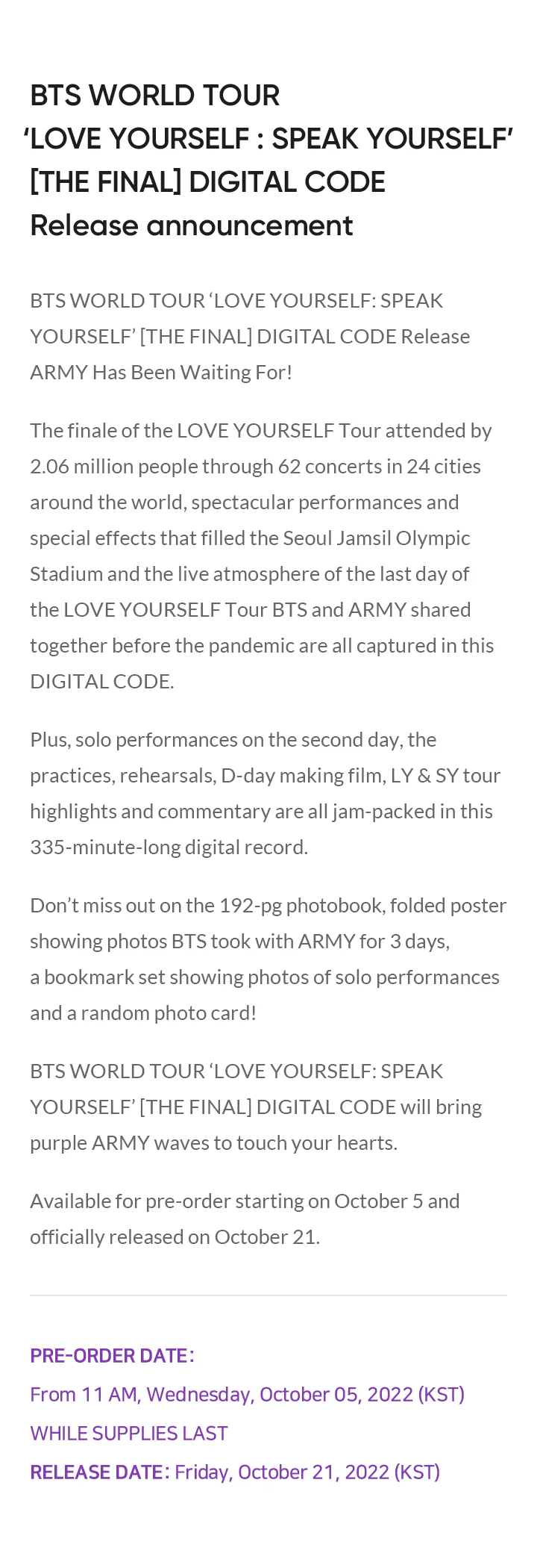 BTS - World Tour ‘LOVE YOURSELF : SPEAK YOURSELF’ [THE FINAL] DIGITAL CODE - Image 6