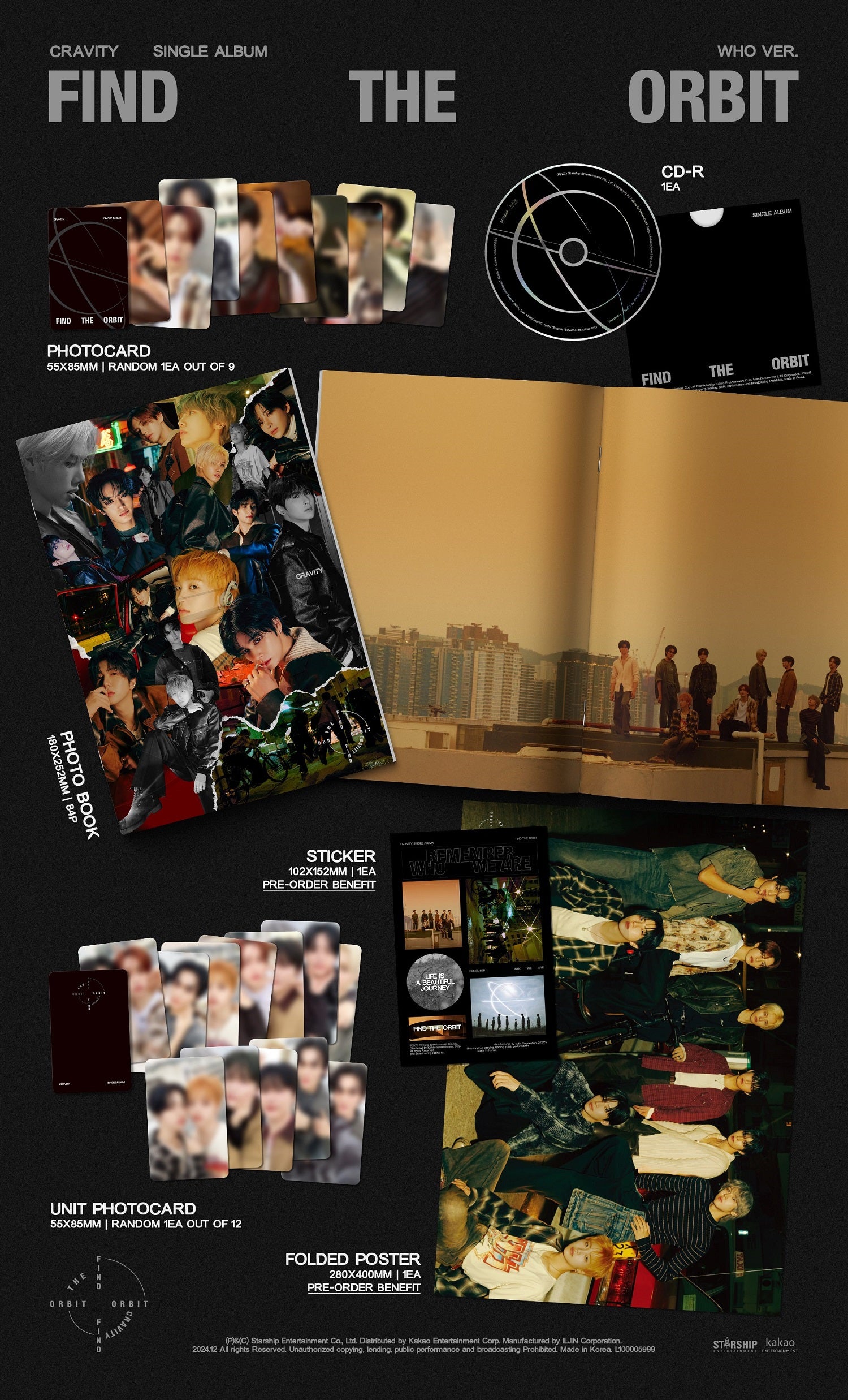 Cravity - 1st Single Album Find The Orbit Standard Who & Are version CD+Pre-Order Gift+Extra Photocards Set - Image 2