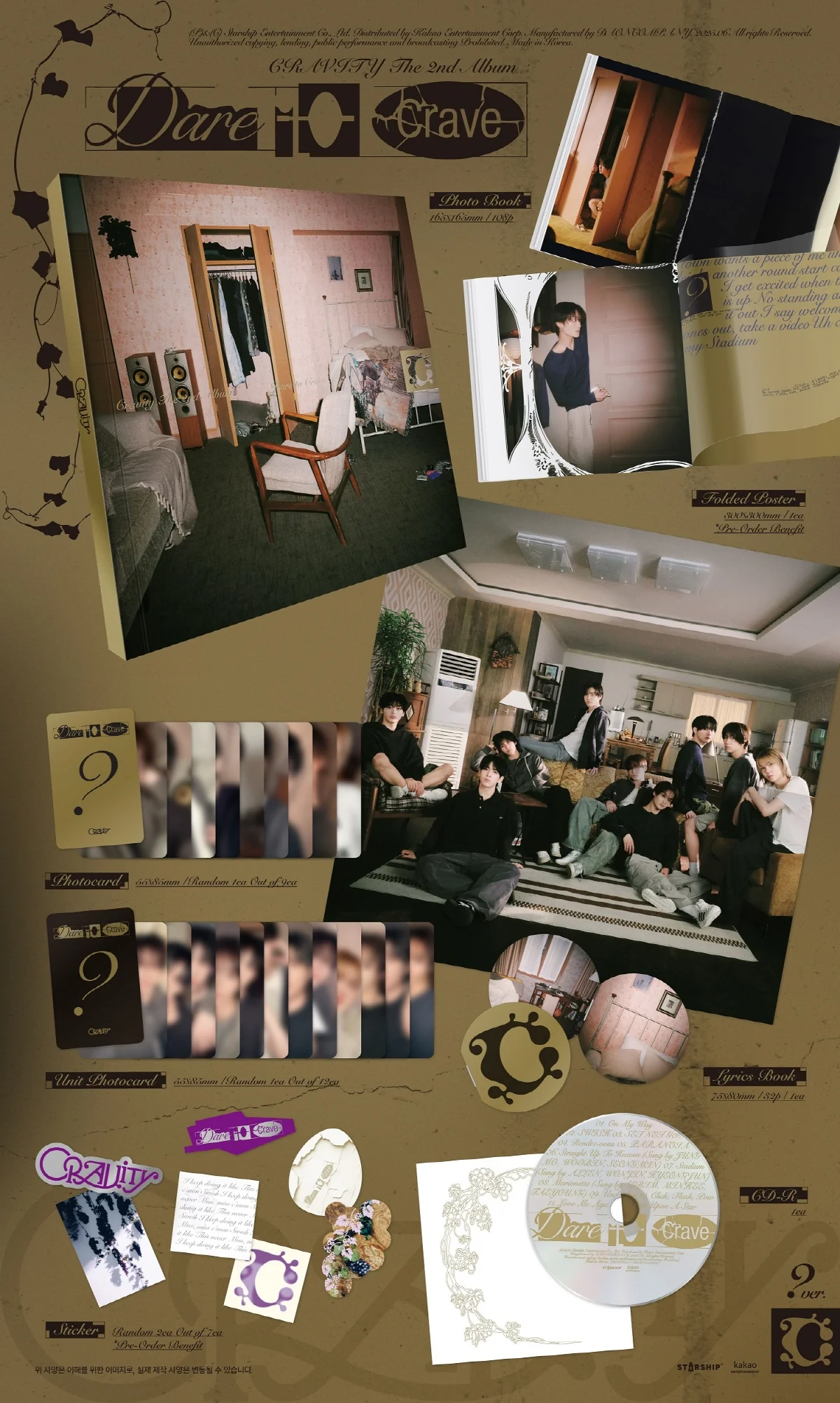 Cravity - Vol.2 Dare to Crave CD+Pre-Order Gift+Extra Photocards Set - Image 3