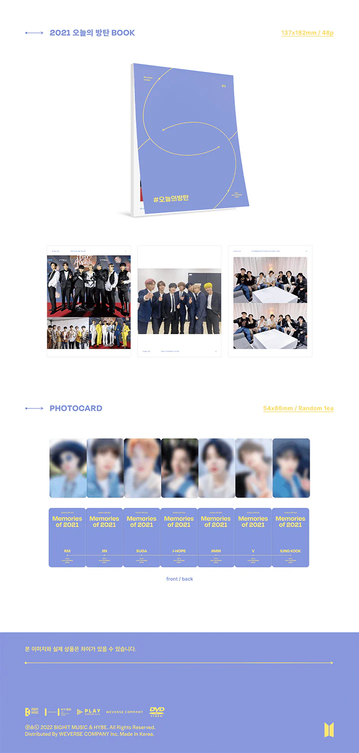 BTS Memories of 2021 DVD+Extra Photocard Set - Image 5