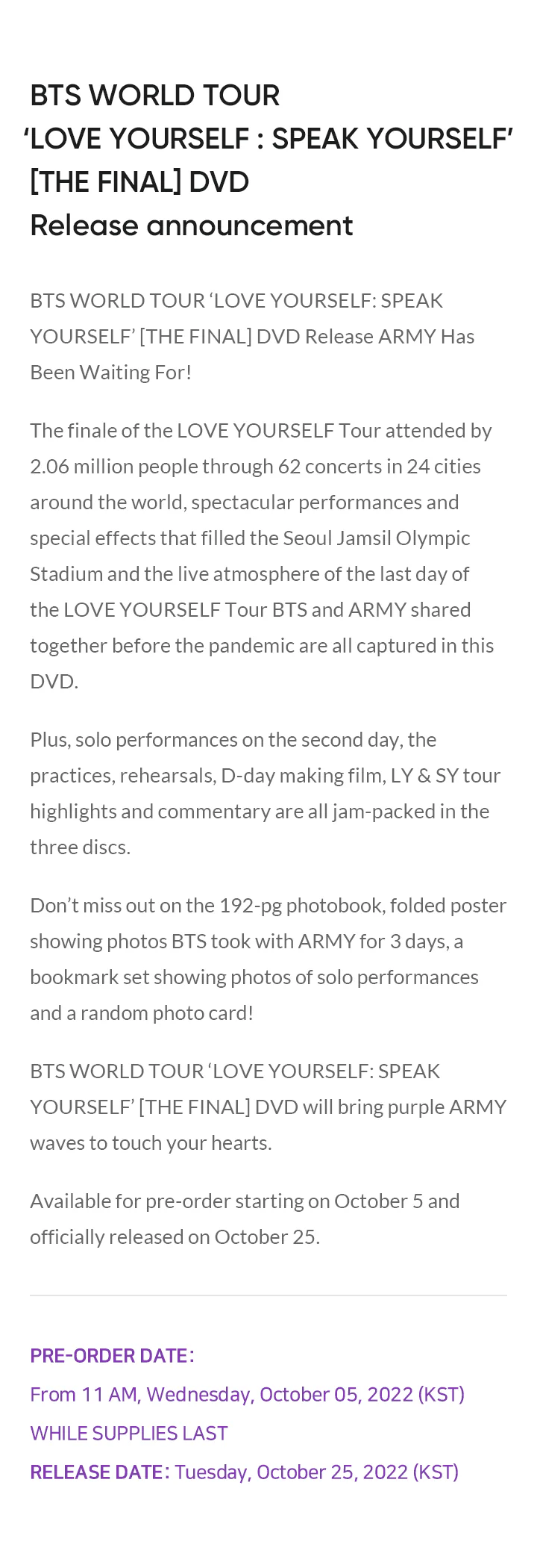 [DVD] BTS - World Tour ‘LOVE YOURSELF : SPEAK YOURSELF’ [THE FINAL] DVD - Image 6