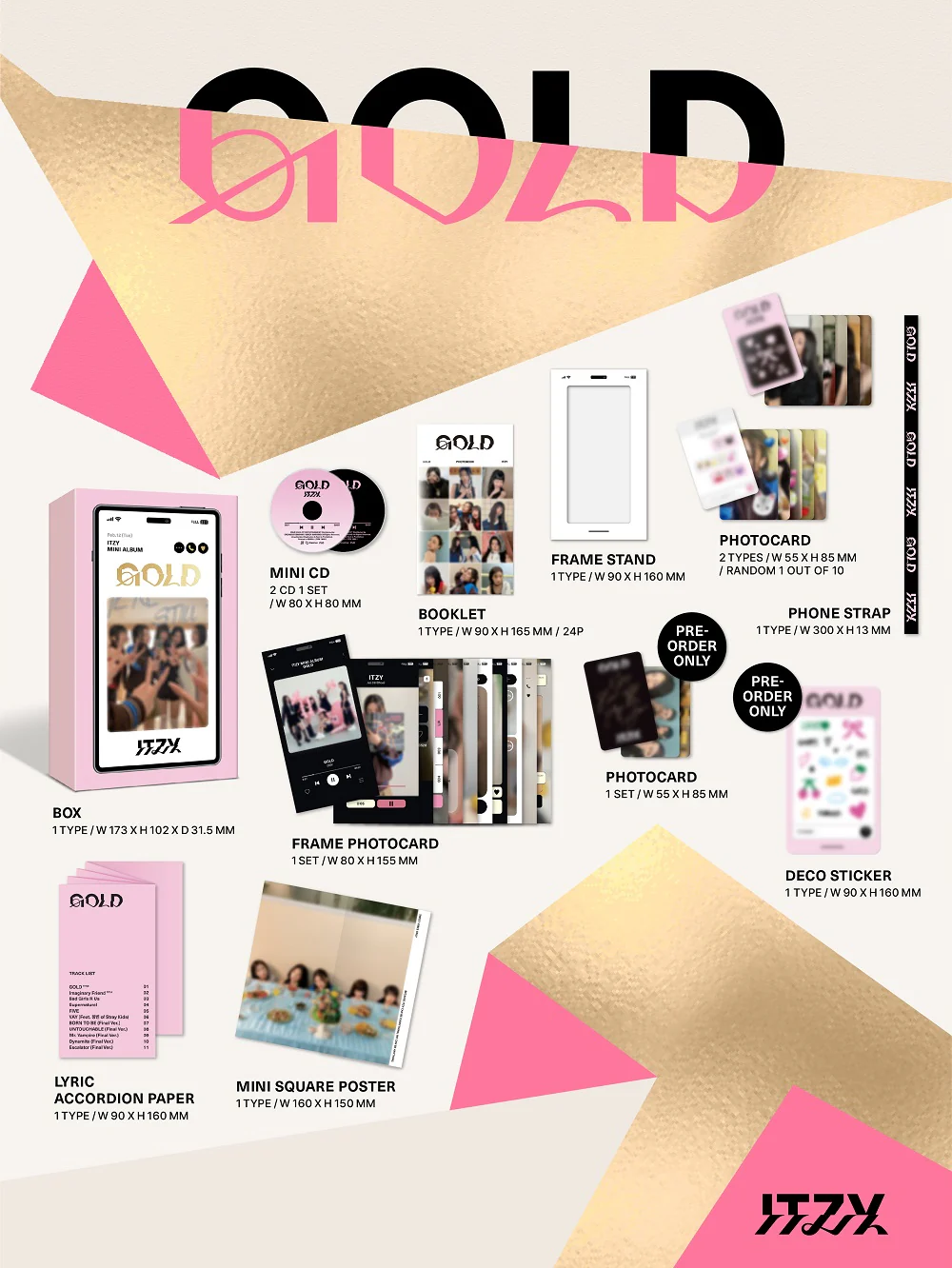 ITZY - Gold Phone Box version CD+Pre-Order Gift+Extra Photocards Set - Image 2