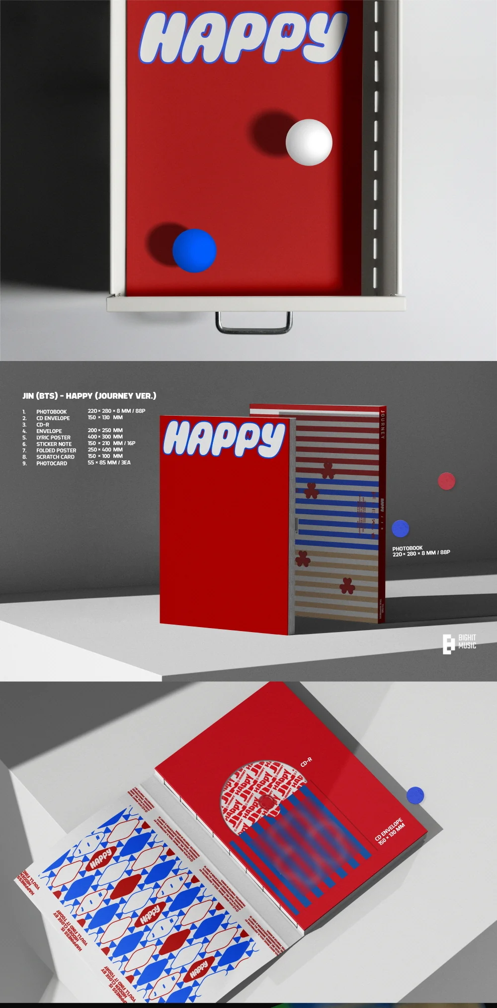 Jin BTS - Vol.1 Happy CD+Extra Photocards Set - Image 2