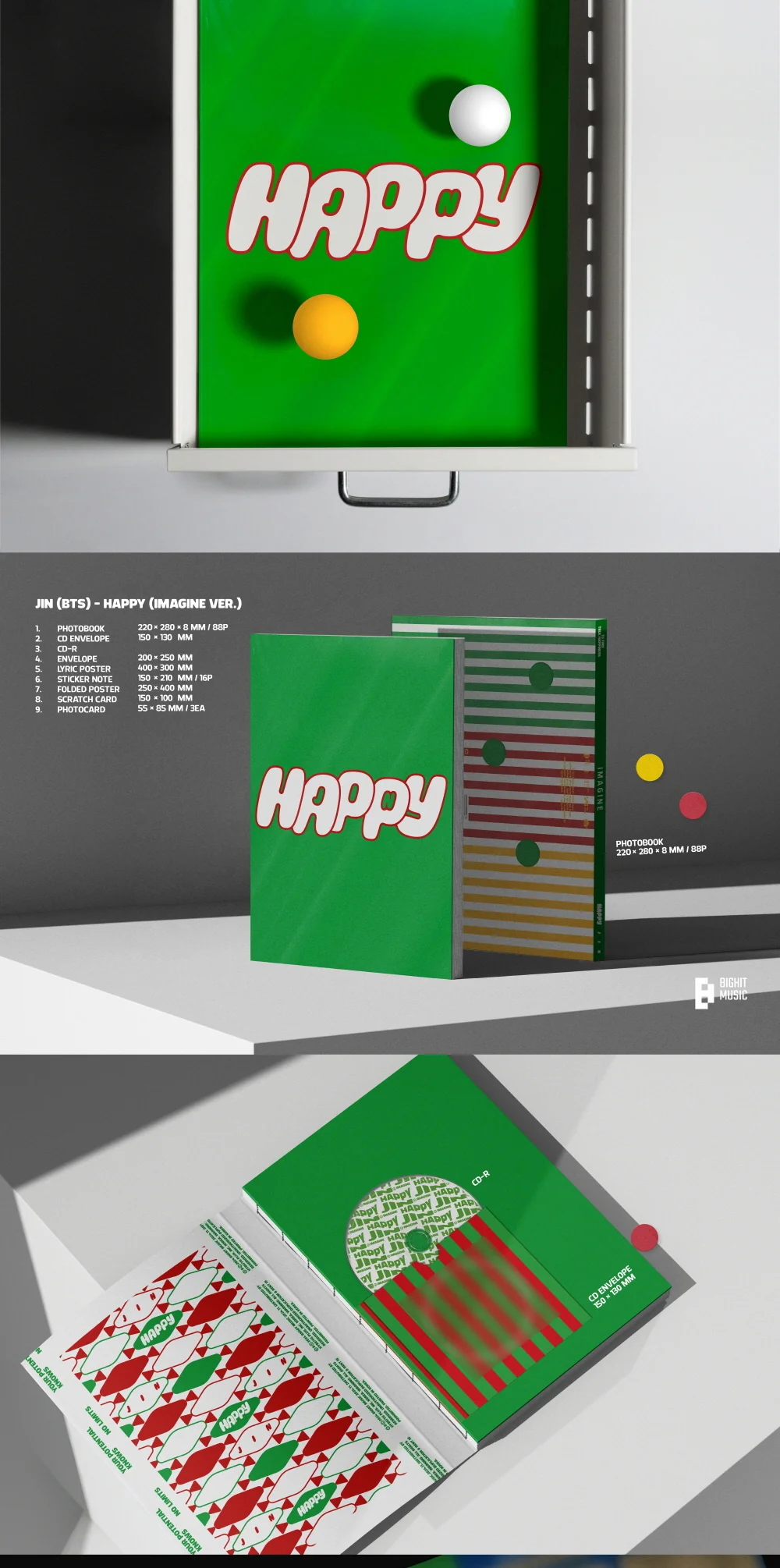 Jin BTS - Vol.1 Happy CD+Extra Photocards Set - Image 4