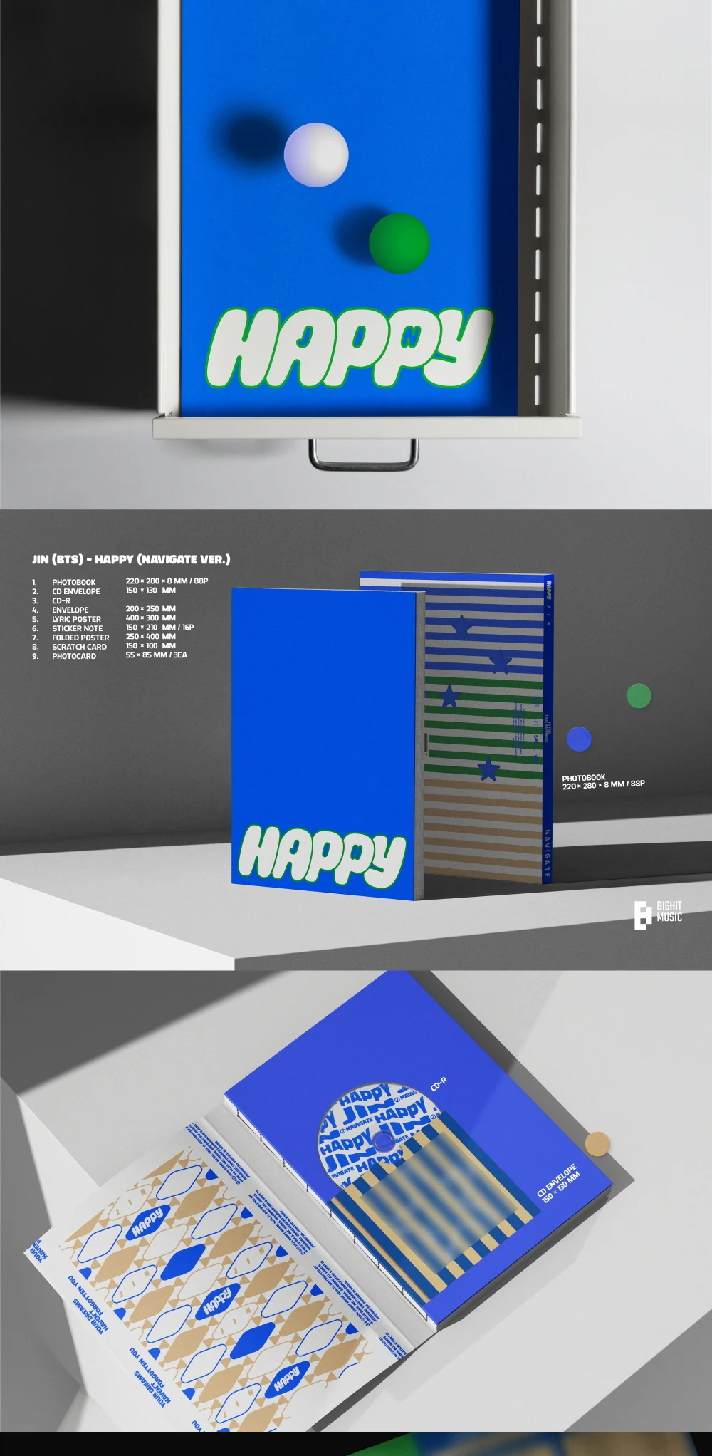 Jin - Vol.1 Happy Standard 3 versions+Weverse Albums version SET - Image 6