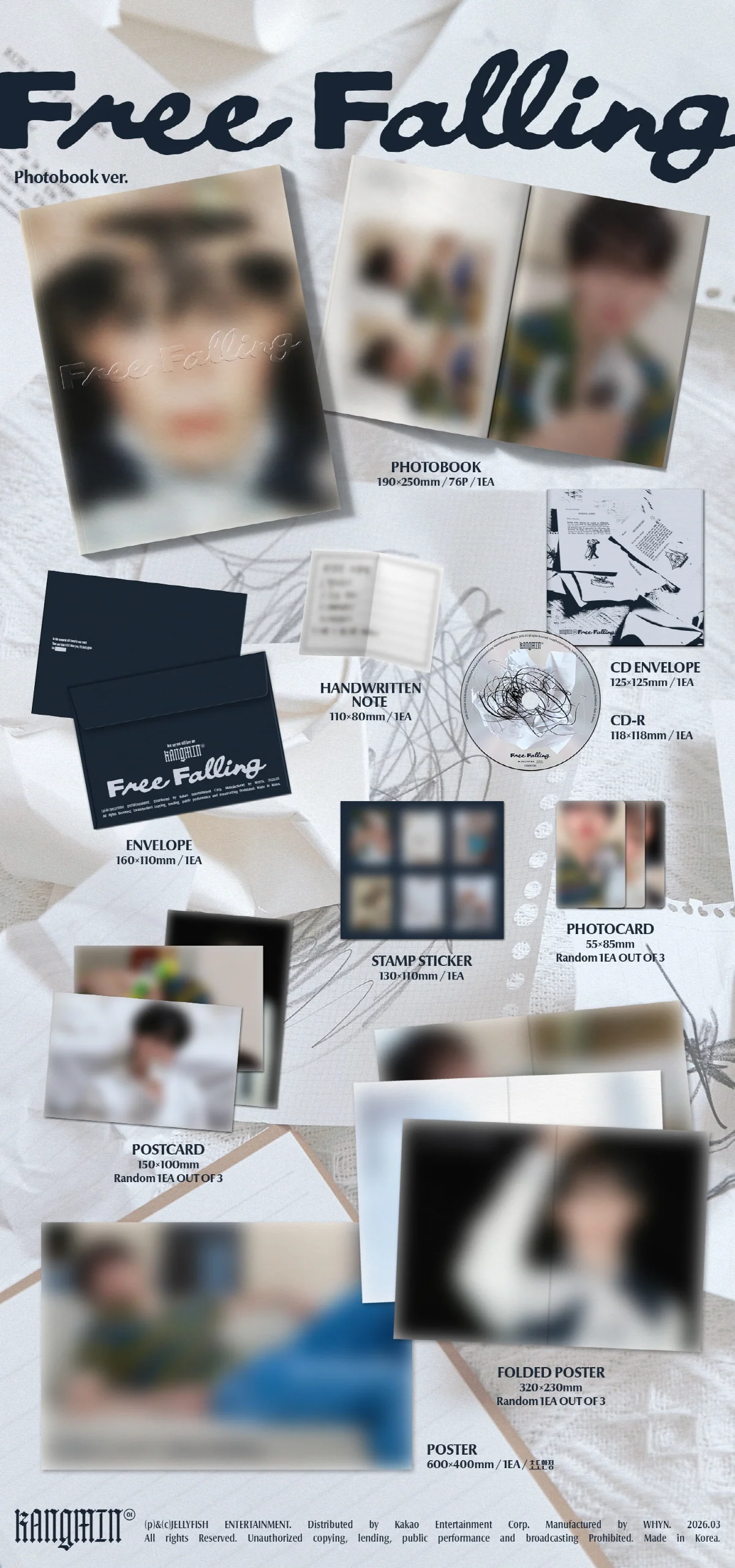Kang Min - 1st Single Album Free Falling Photobook version CD+Folded Poster - Image 2