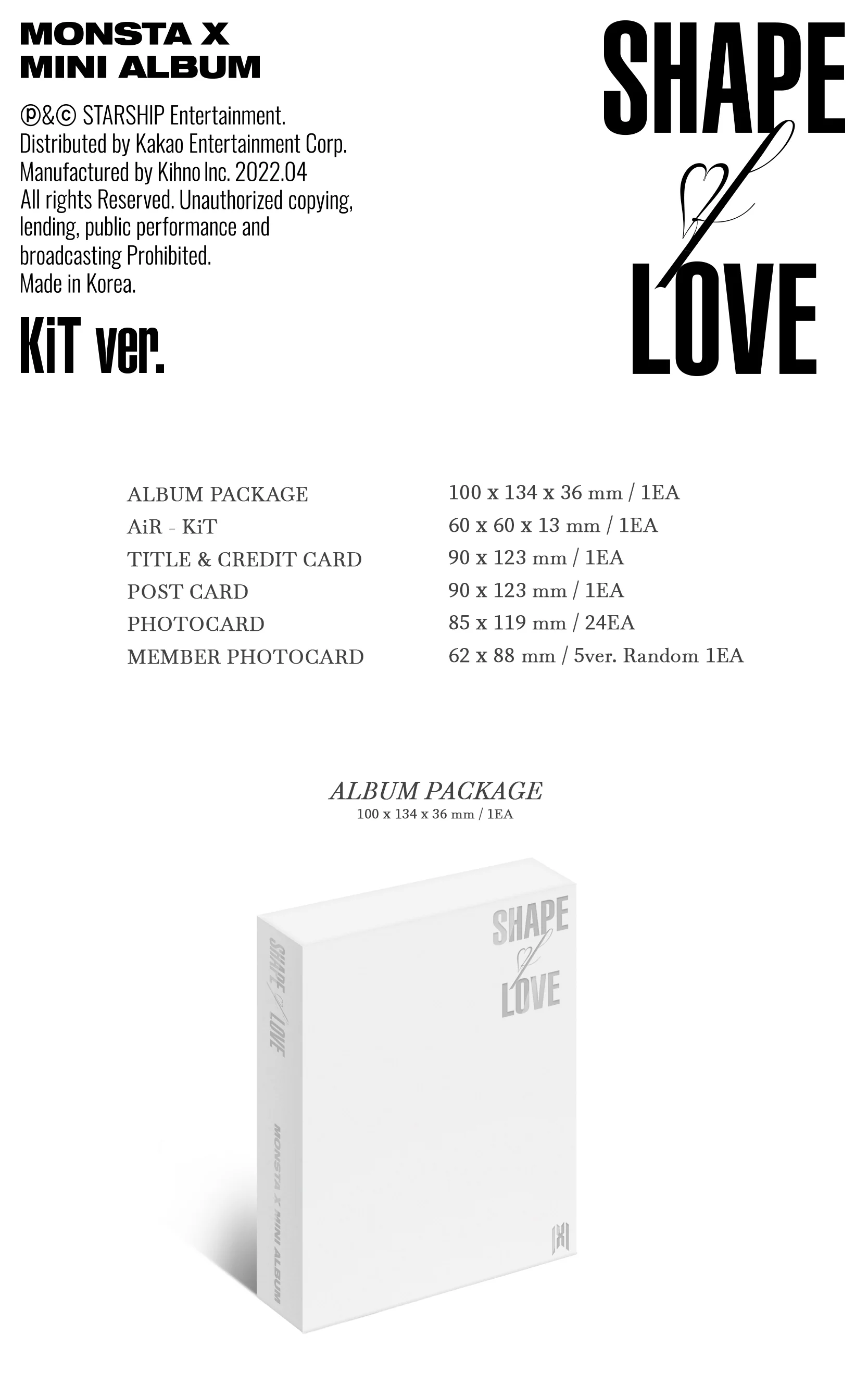 [KIHNO KIT] MONSTA X - SHAPE of LOVE (11th Mini Album) Air-kit+Postcard+Photocard+Free Gift - Image 2