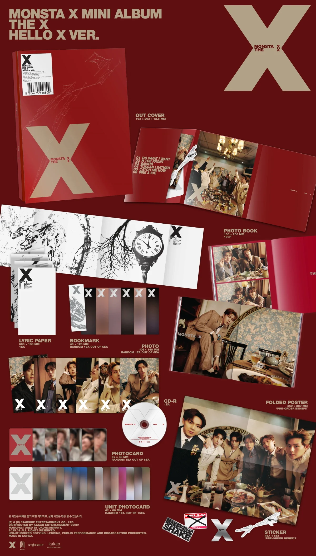 Monsta X - 13th Mini Album The X CD+Extra Photocards Set - Image 4