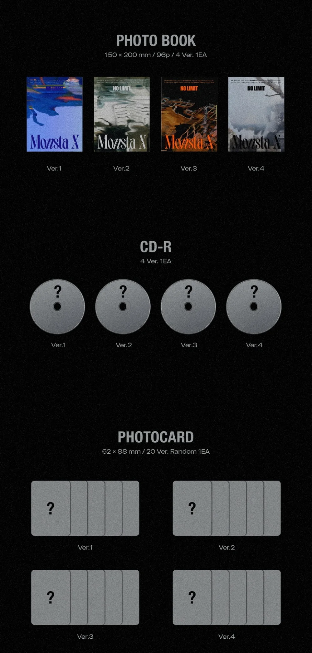 MONSTA X - NO LIMIT (10th Mini Album) Album+Extra Photocards Set - Image 3