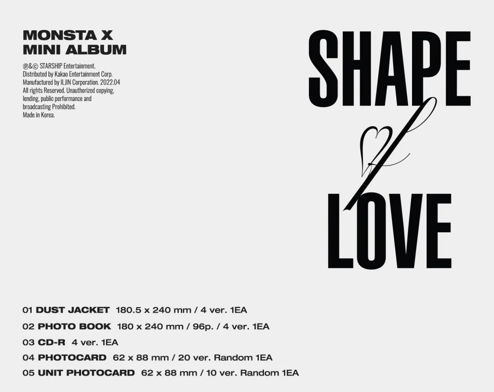 MONSTA X - SHAPE of LOVE 11th Mini Album+Extra Photocards Set - Image 2