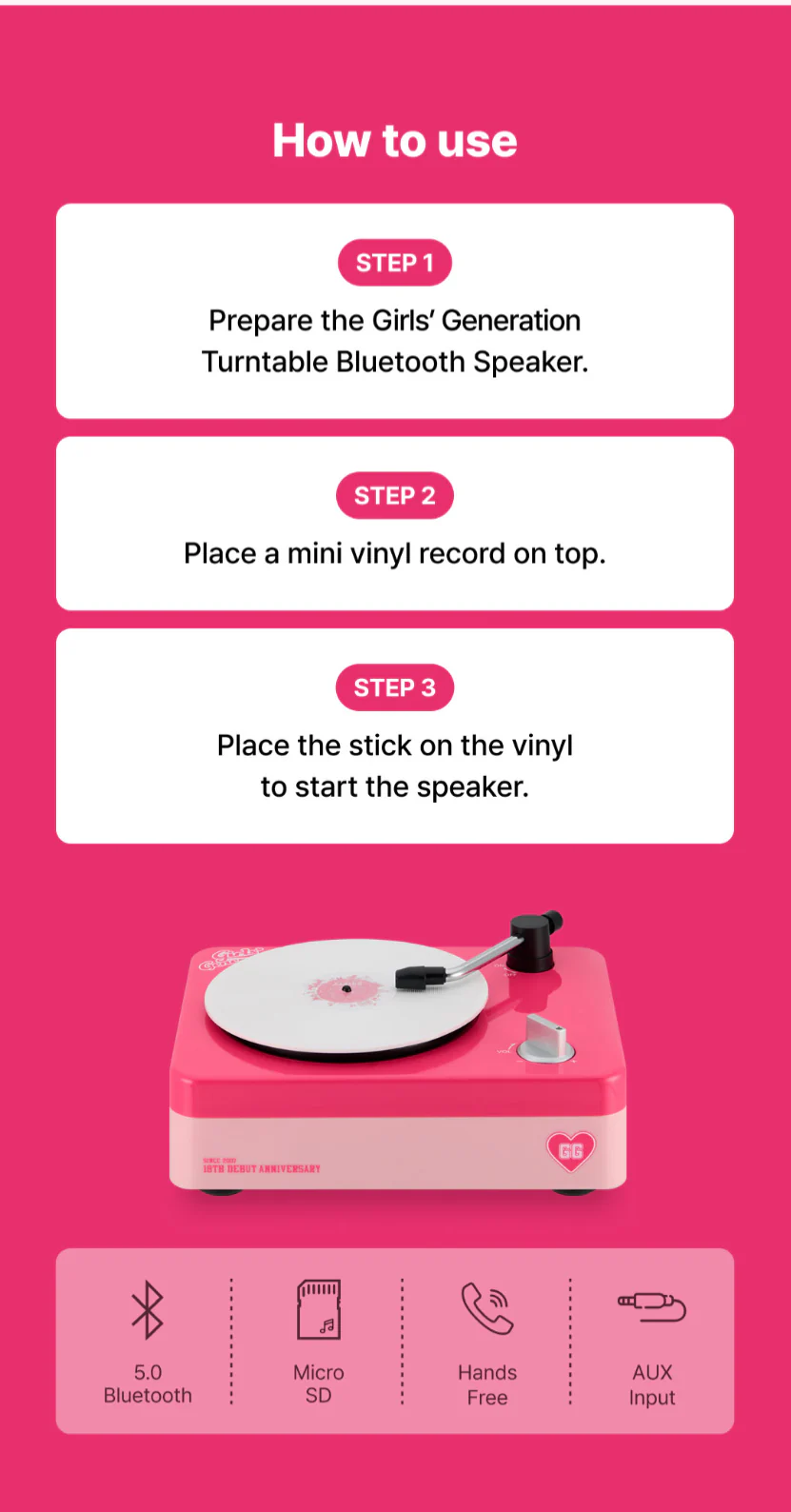 [PRE-ORDER] Girls' Generation SNSD 18TH ANNIVERSARY MD - TURNTABLE BLUETOOTH SPEAKER SET - Image 6