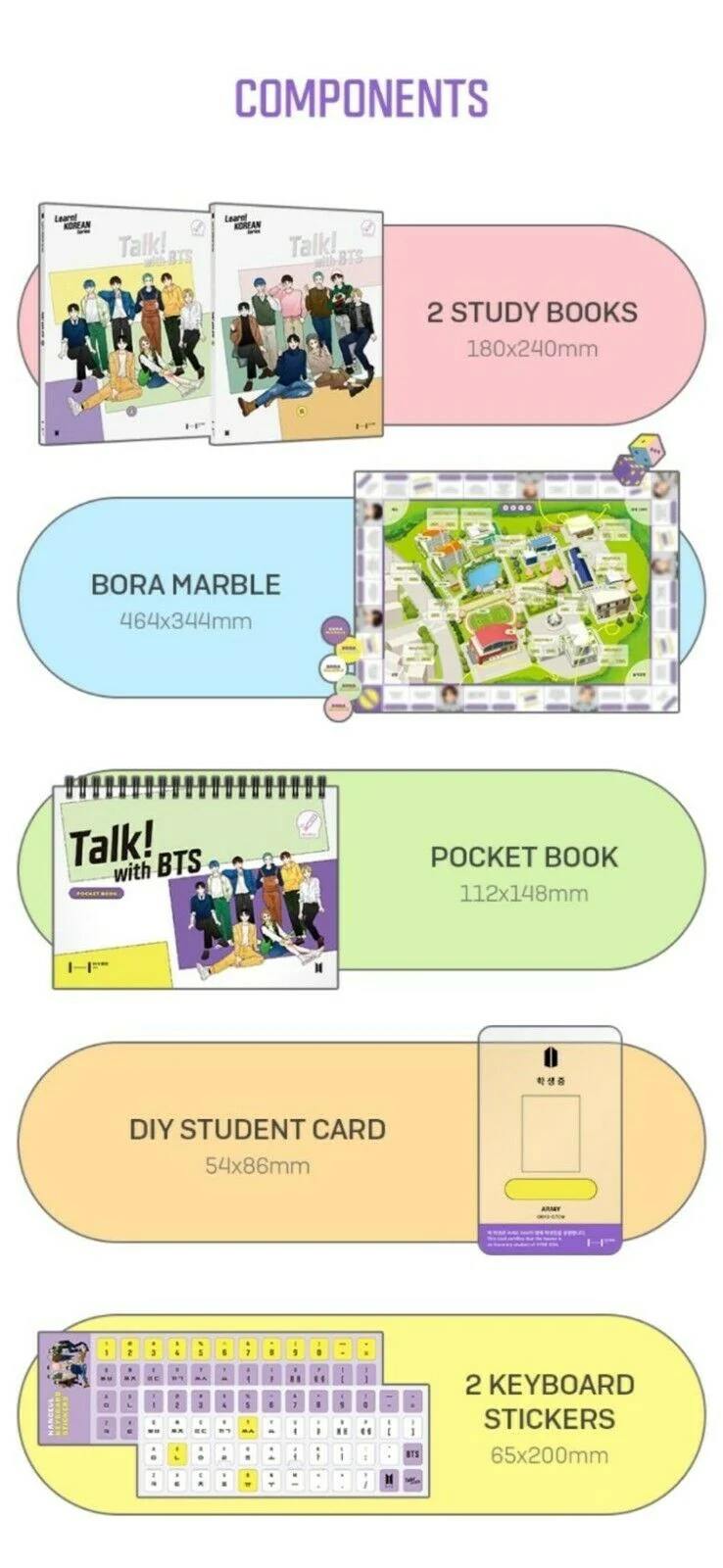 [Talk! with BTS] Learn! Korean Edu Series Study Book+Bora Marble+Pocket Book+Sticker - Image 3