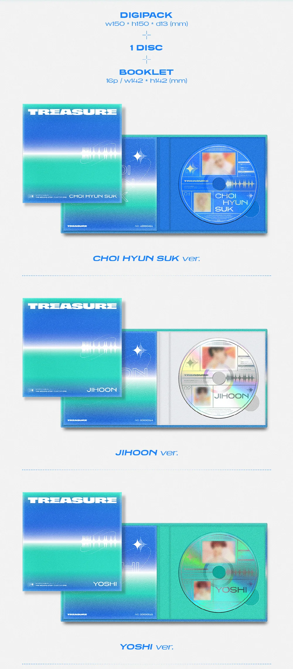 TREASURE - THE SECOND STEP : CHAPTER ONE (DIGIPACK ver.) (1st Mini Album) [Random ver.] +Extra Photocards Set - Image 2